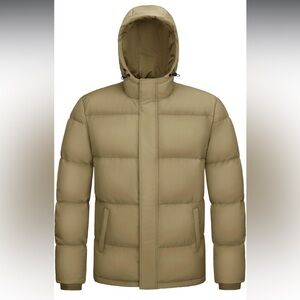 NWT Magcomsen Men’s Khaki Puffer Jacket Full Zip Up Windproof Winter Jacket